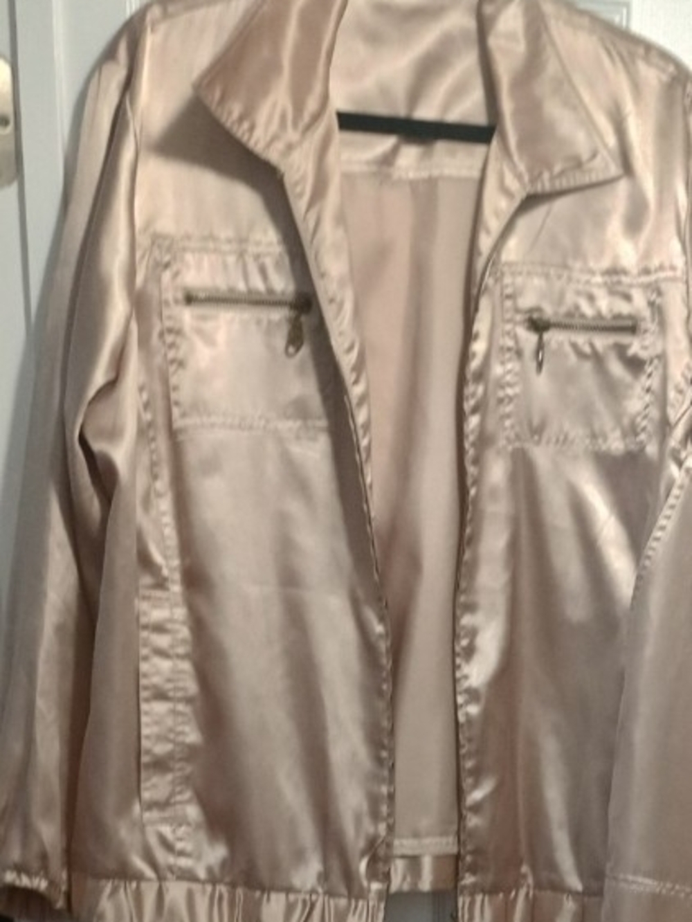 Satin Tan Bomber Jacket with Zip Pockets Pre-Owned